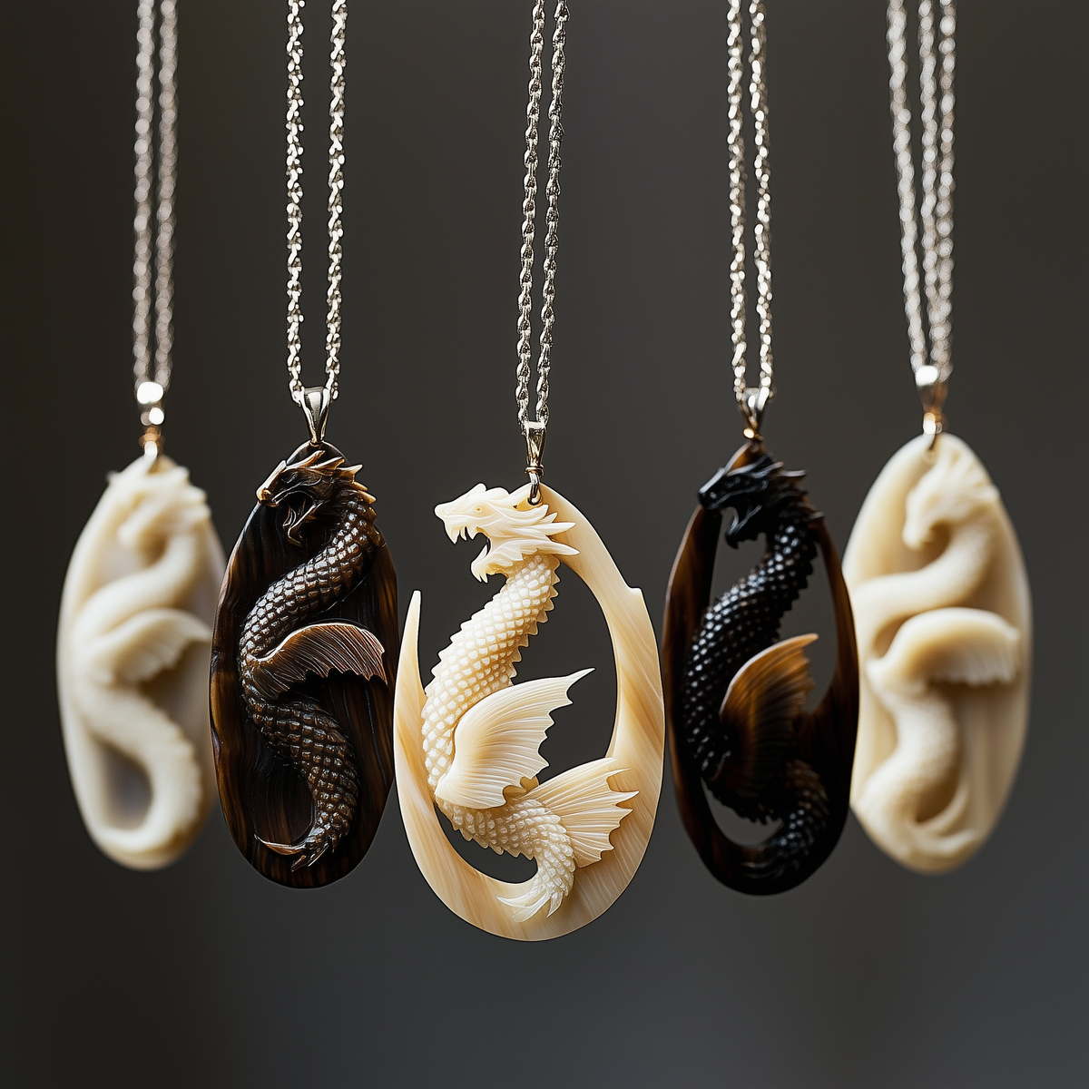 Cow Horn Handcarved Pendants - South Korea 1970s