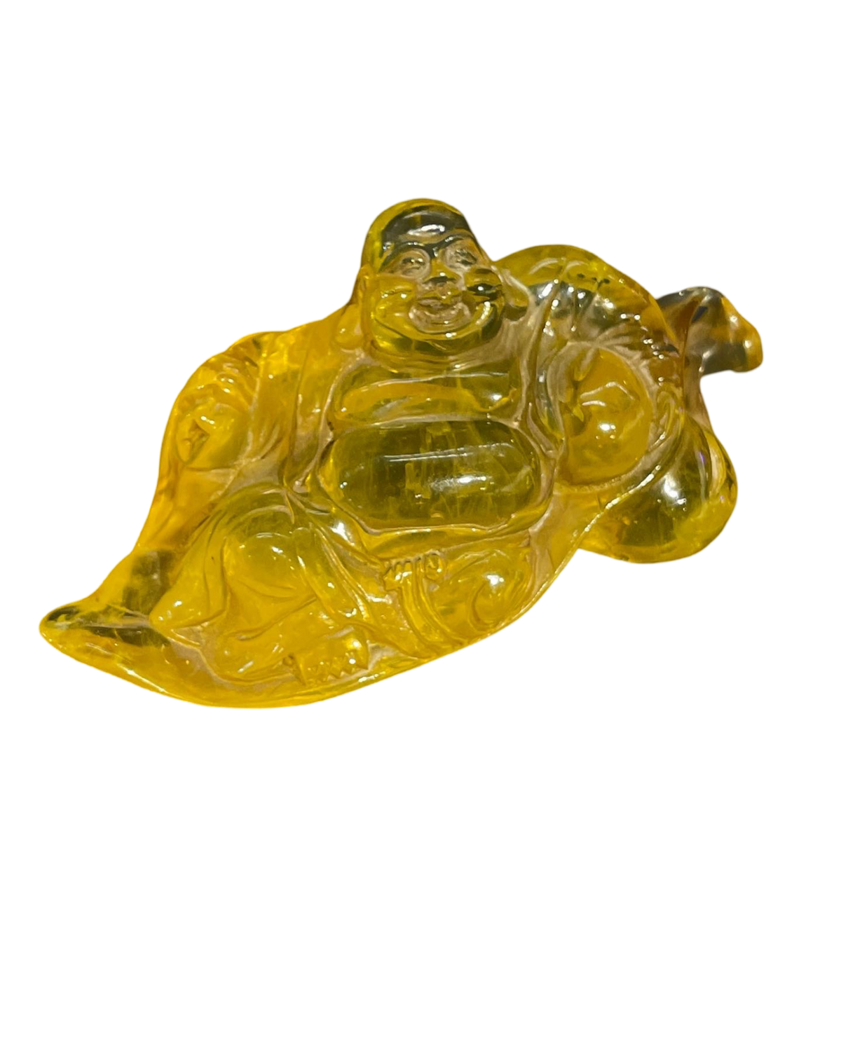 Yellow Amber Reclining Buddha Sculpture