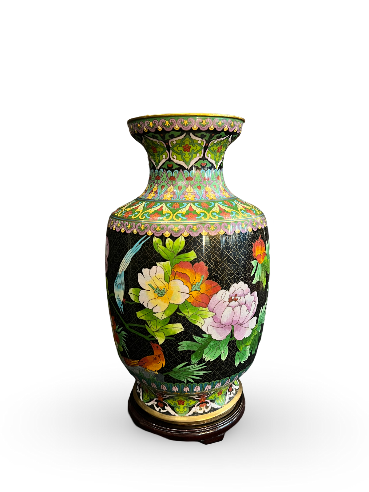 Cloisonné Enamel Baluster Vase with Floral and Bird Motif