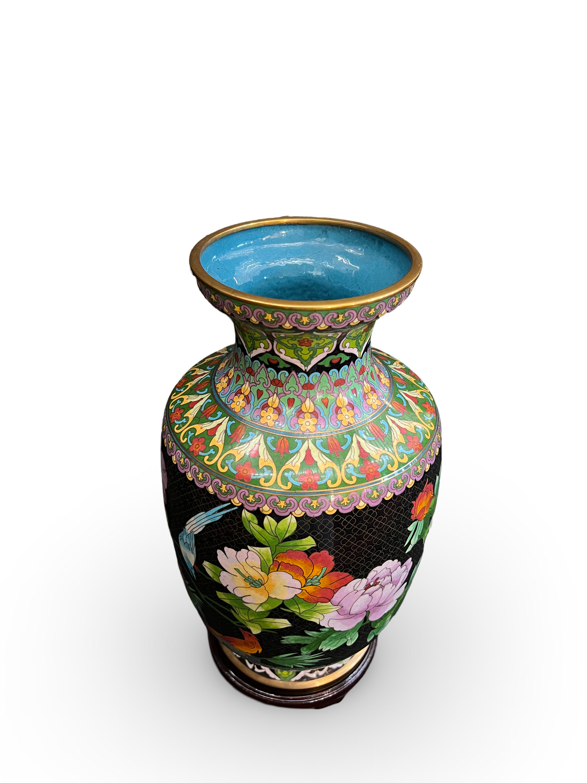 Cloisonné Enamel Baluster Vase with Floral and Bird Motif