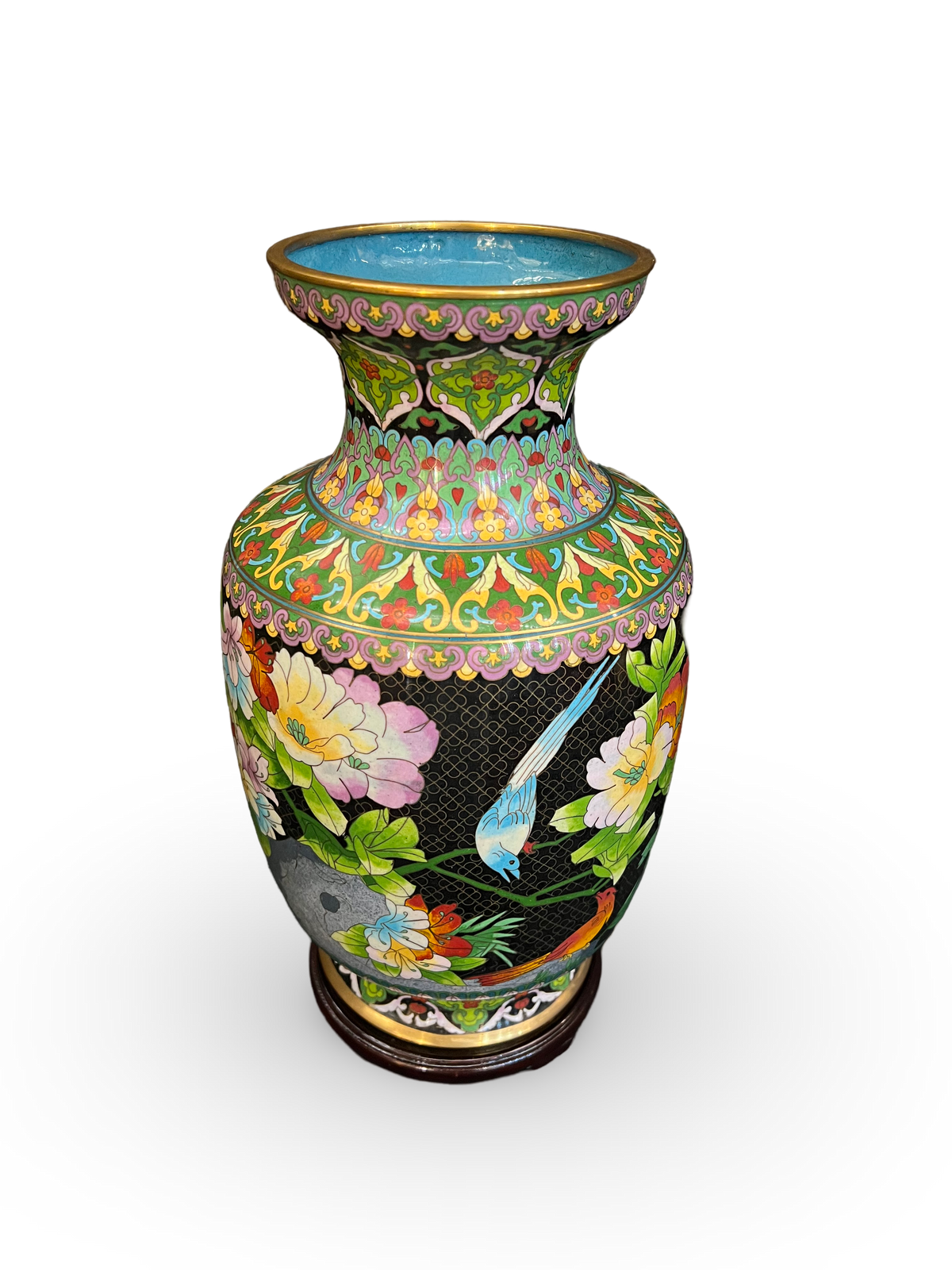 Cloisonné Enamel Baluster Vase with Floral and Bird Motif