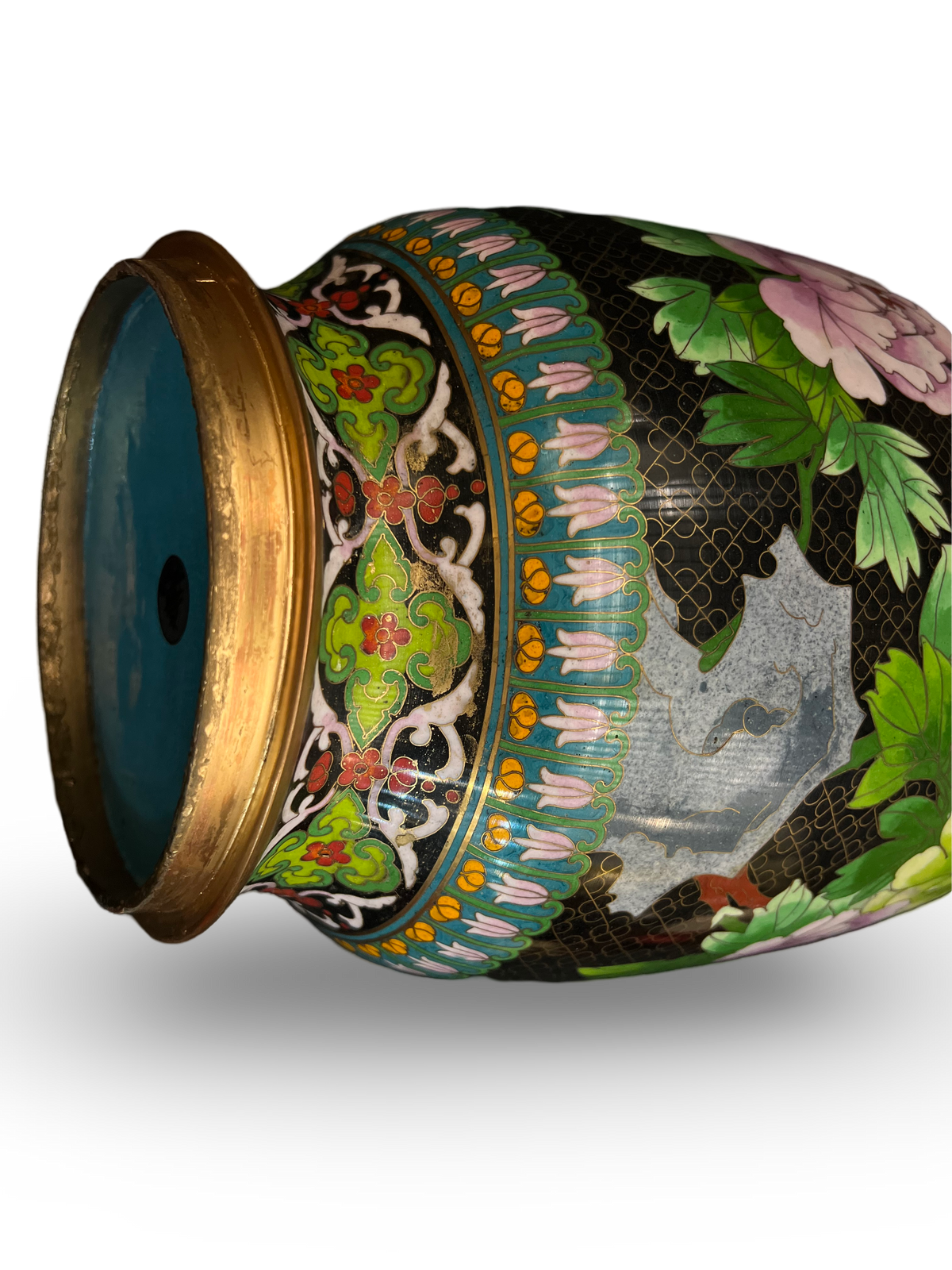 Cloisonné Enamel Baluster Vase with Floral and Bird Motif