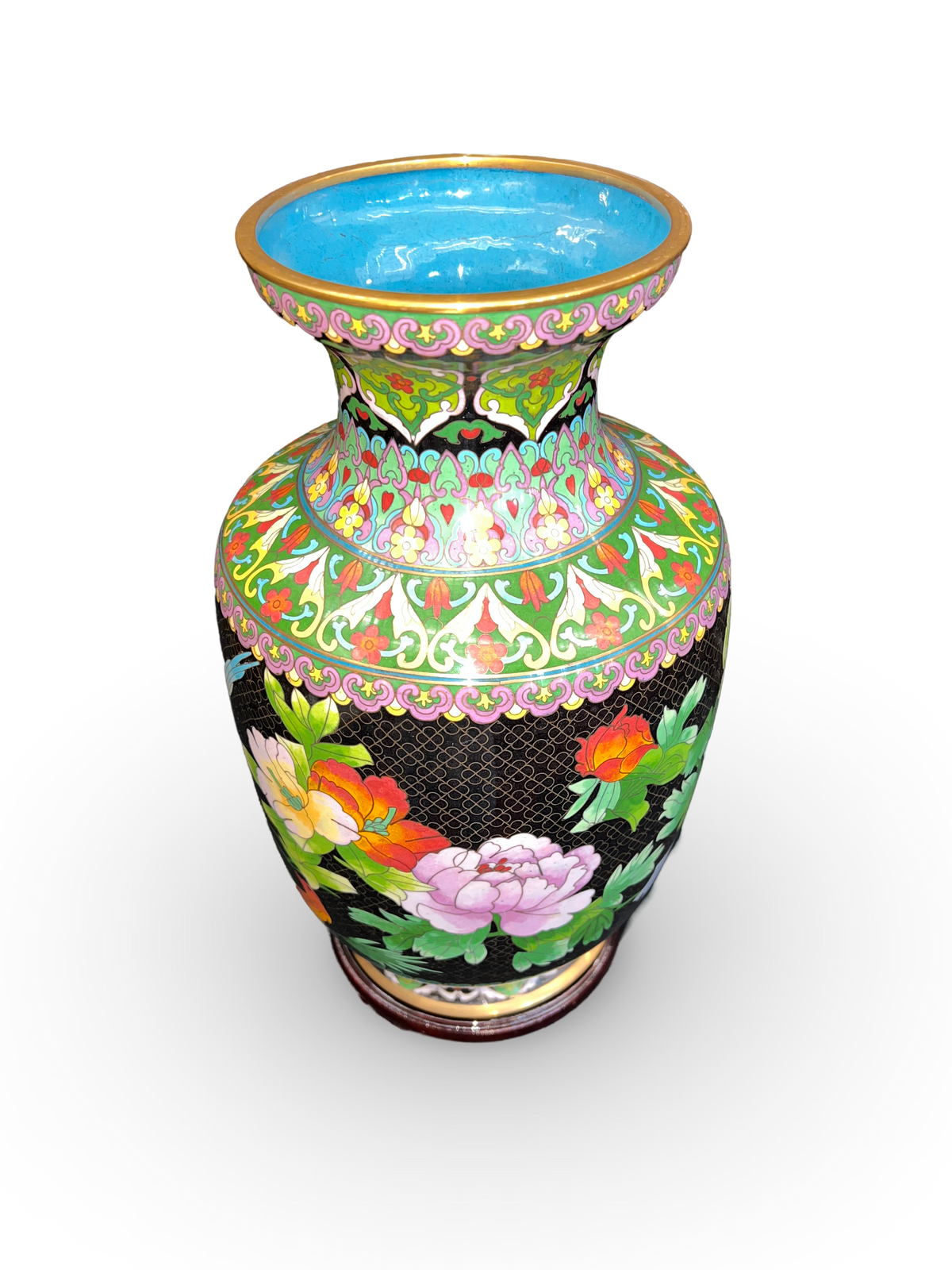 Cloisonné Enamel Baluster Vase with Floral and Bird Motif