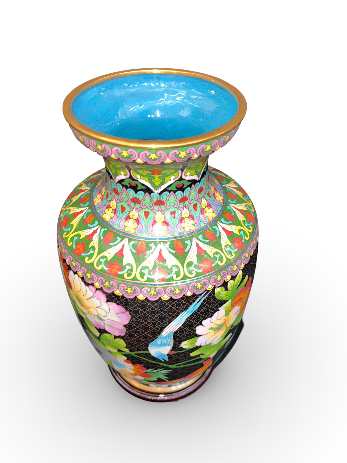Cloisonné Enamel Baluster Vase with Floral and Bird Motif