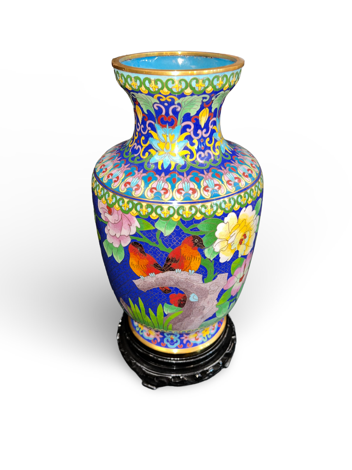 Cloisonné Baluster Vase with Two Tangerine Birds