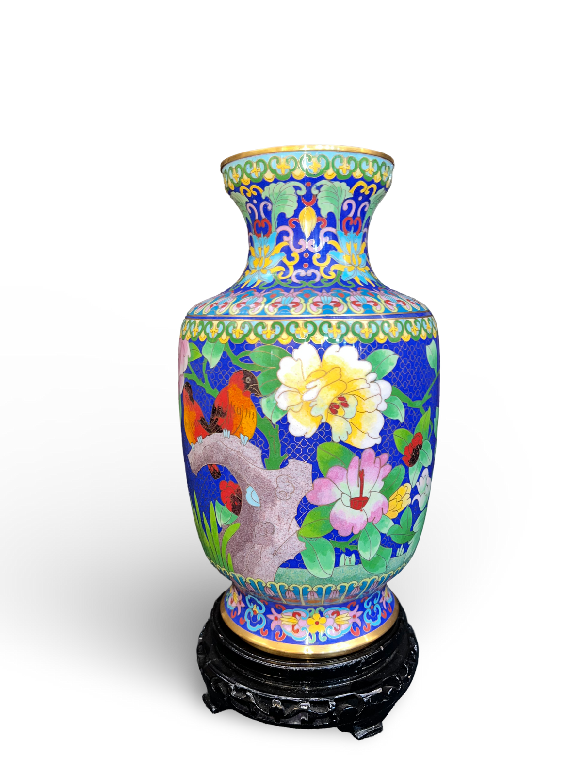 Cloisonné Baluster Vase with Two Tangerine Birds