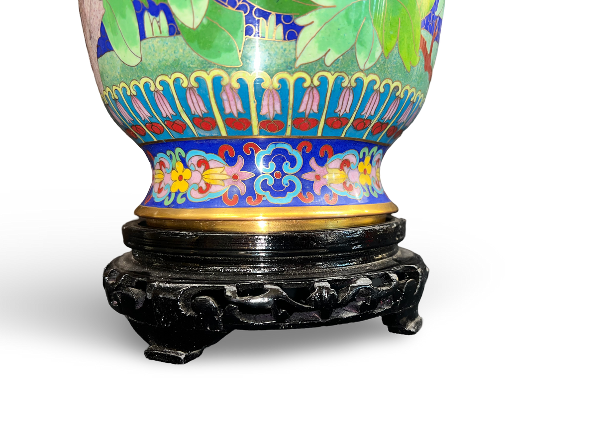 Cloisonné Baluster Vase with Two Tangerine Birds