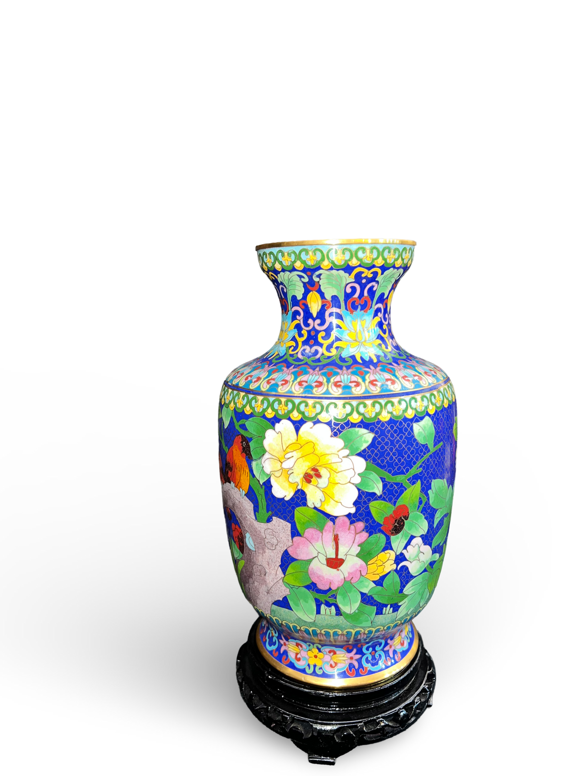 Cloisonné Baluster Vase with Two Tangerine Birds