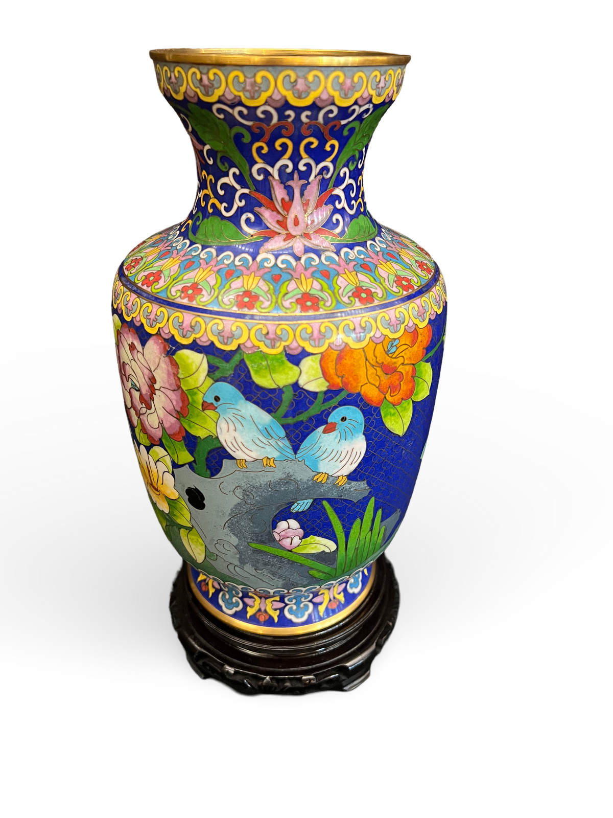 Cloisonné Enamel Vase with Peonies and The Two Turqoise Birds