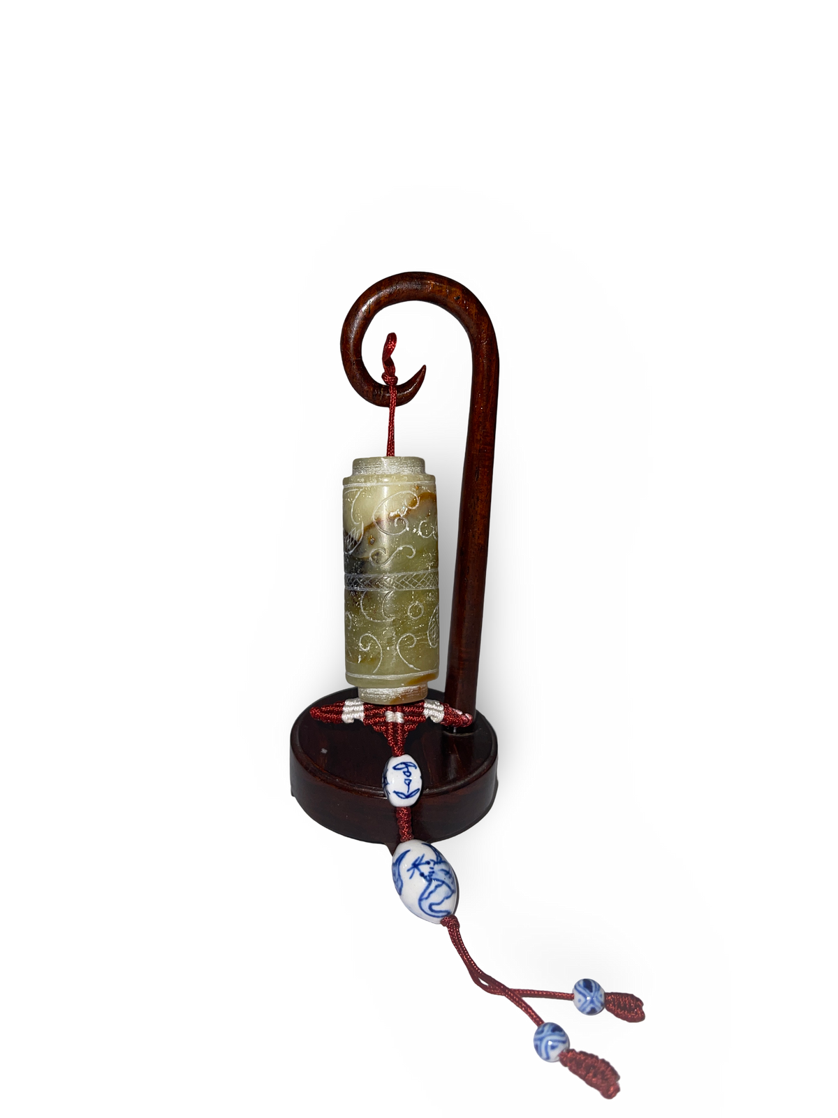 Jade Carved Cylinder with Stand and Decorative Tassel