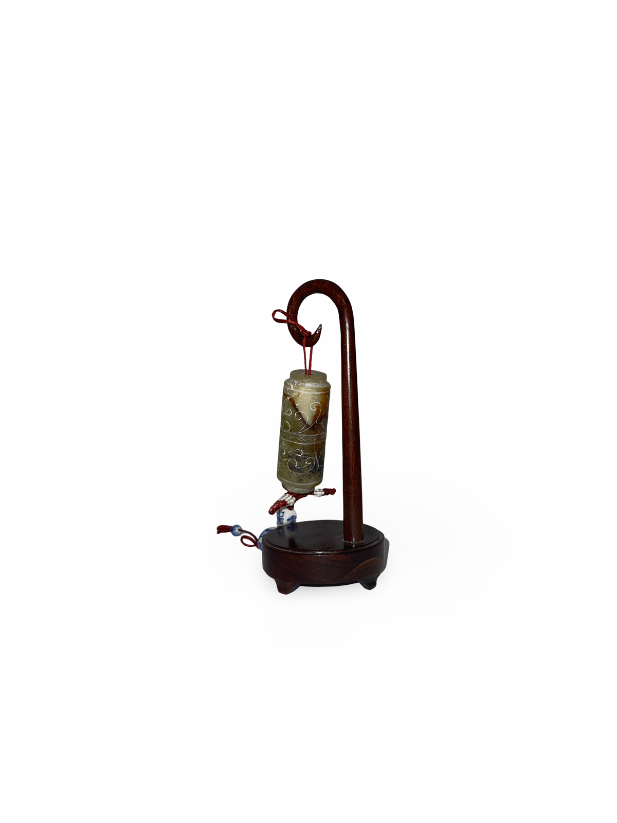 Jade Carved Cylinder with Stand and Decorative Tassel