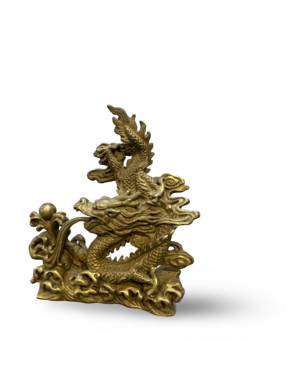 Bronze Sculpture of a Lung Dragon with Flaming Pearl