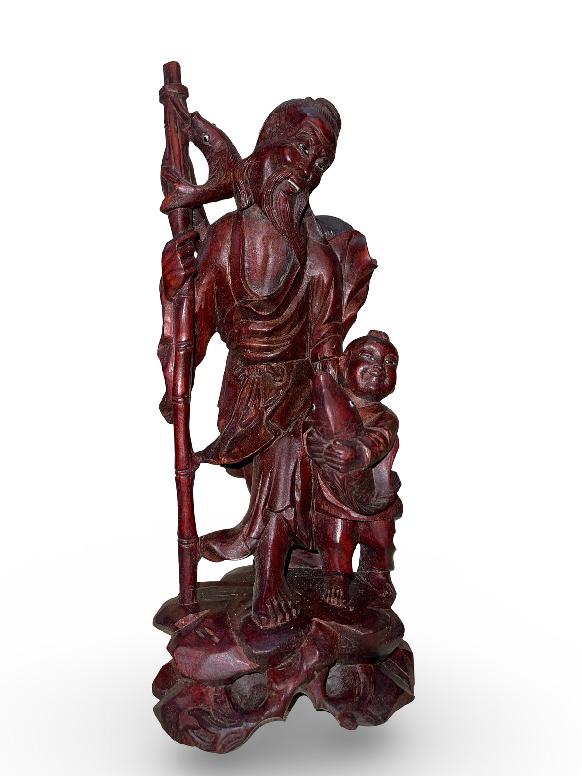 Carved Wooden Figure of a Sage with Child