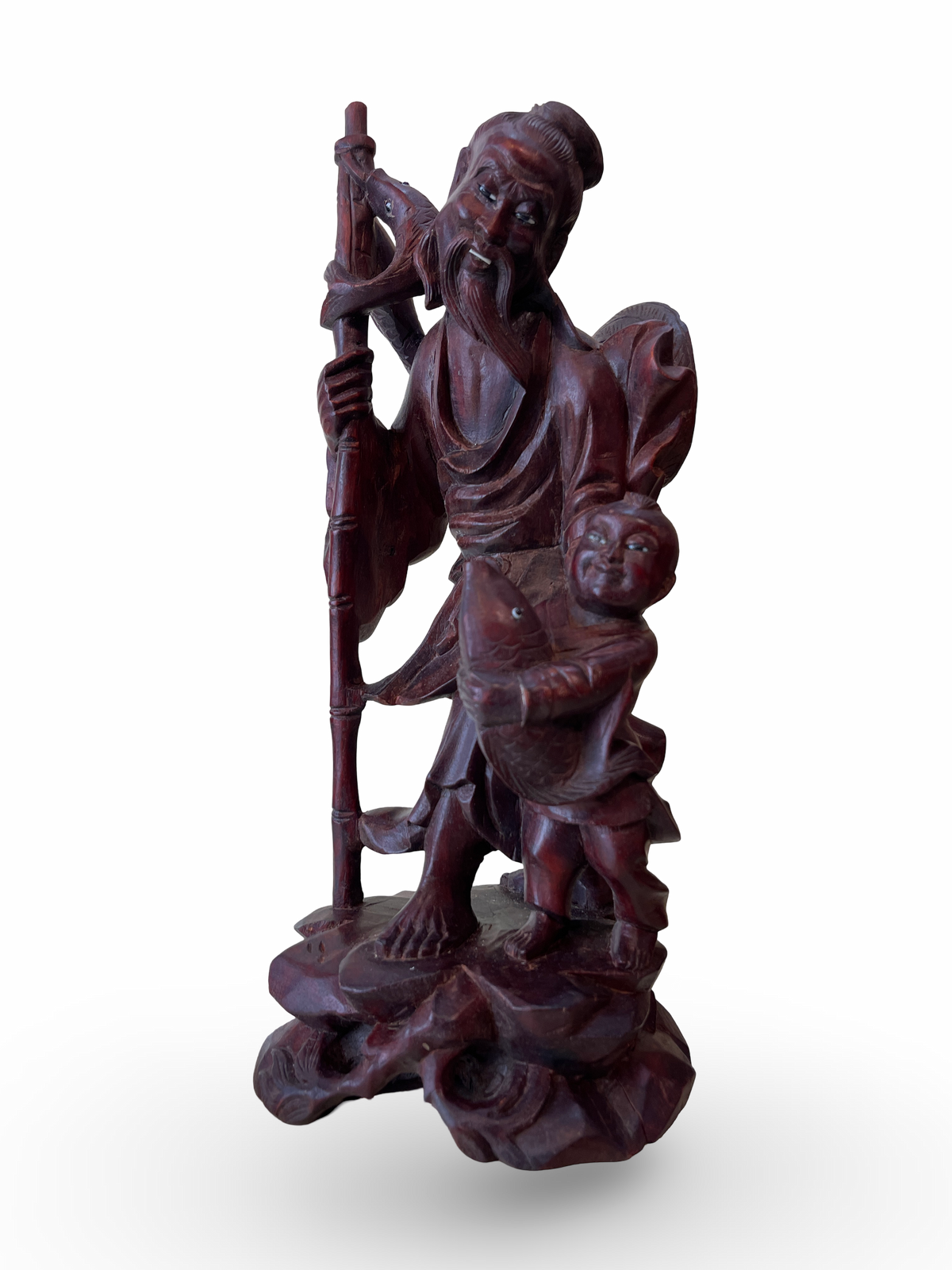 Carved Wooden Figure of a Sage with Child