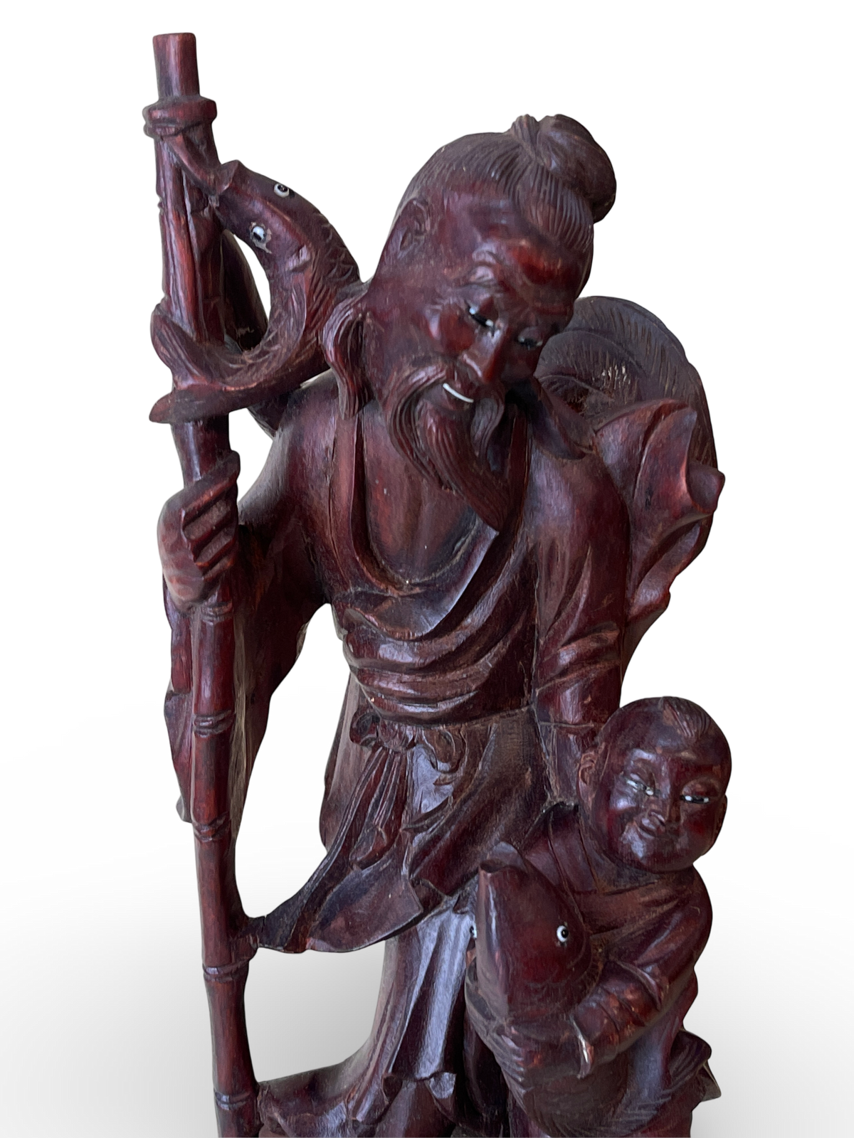 Carved Wooden Figure of a Sage with Child