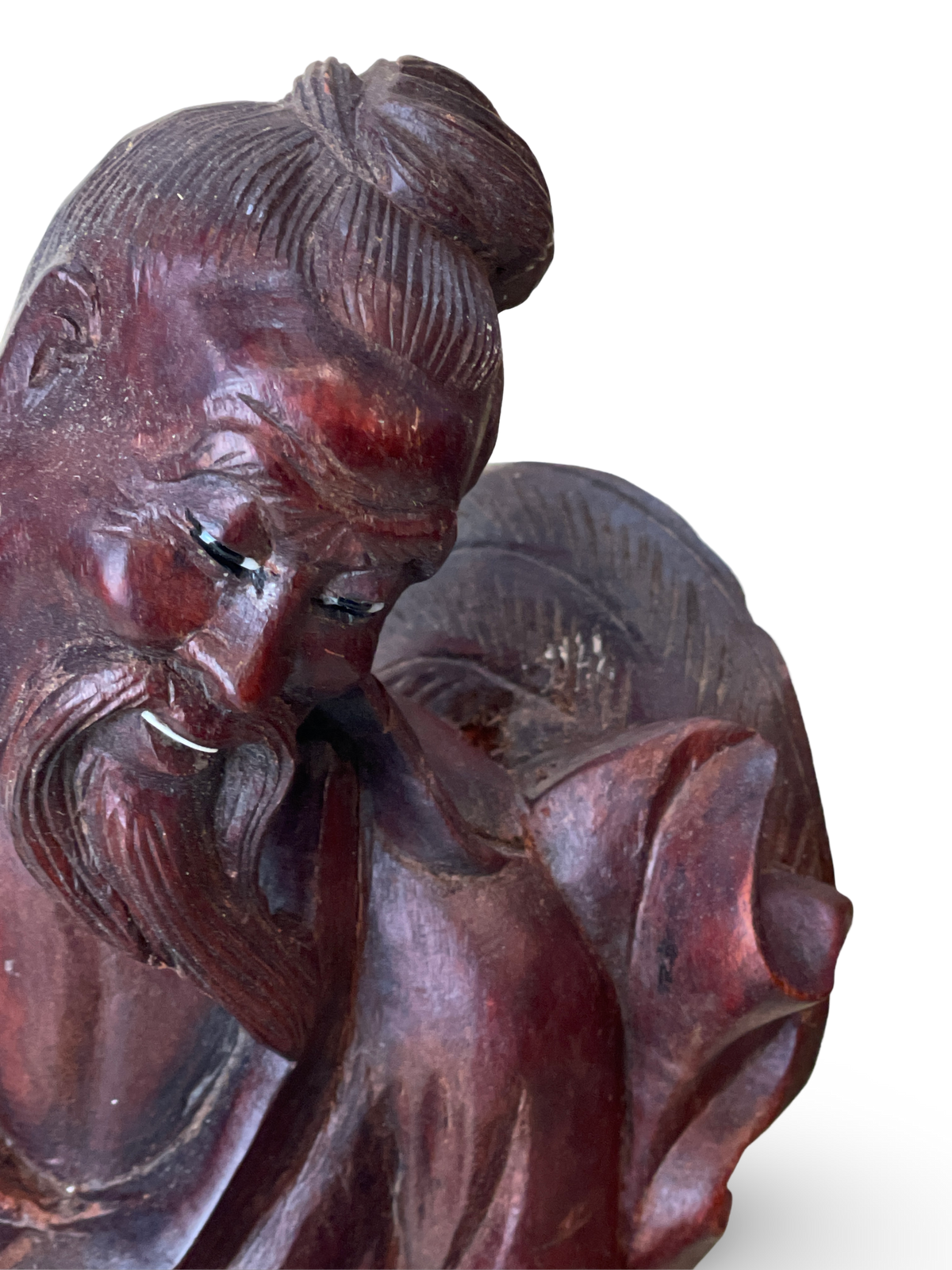 Carved Wooden Figure of a Sage with Child