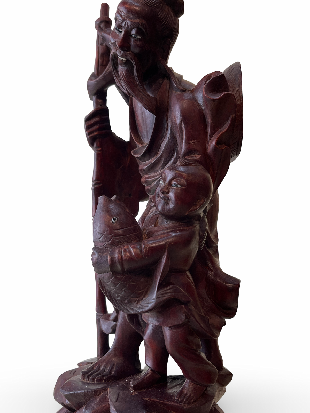 Carved Wooden Figure of a Sage with Child
