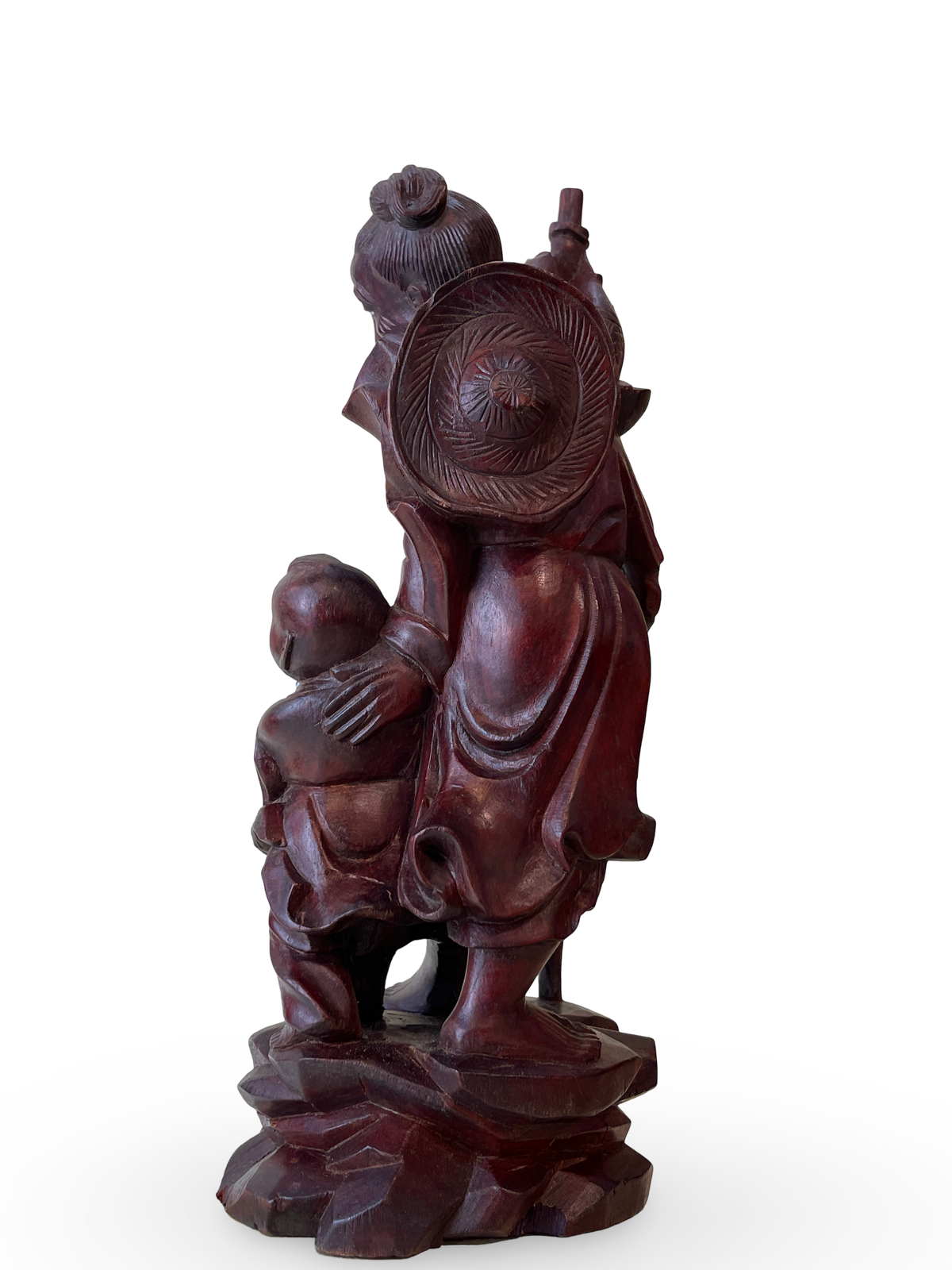 Carved Wooden Figure of a Sage with Child