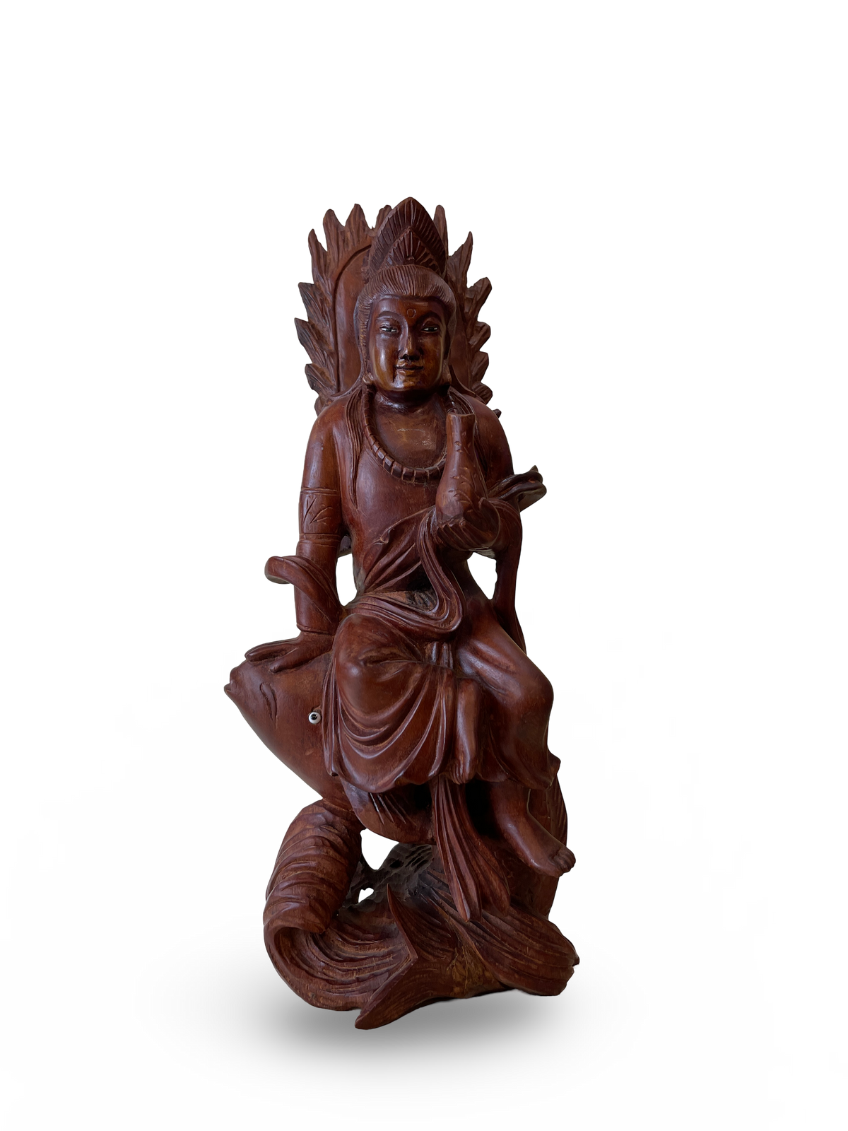 Carved Wooden Figure of a Deity Riding a Fish