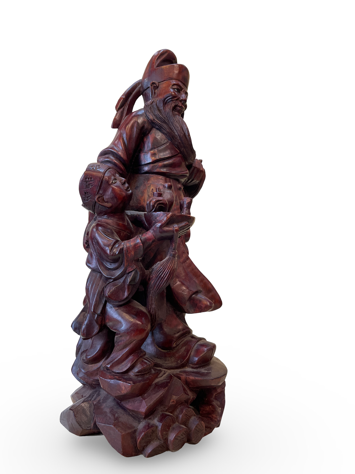 Carved Wooden Figure of a Scholar and Attendant