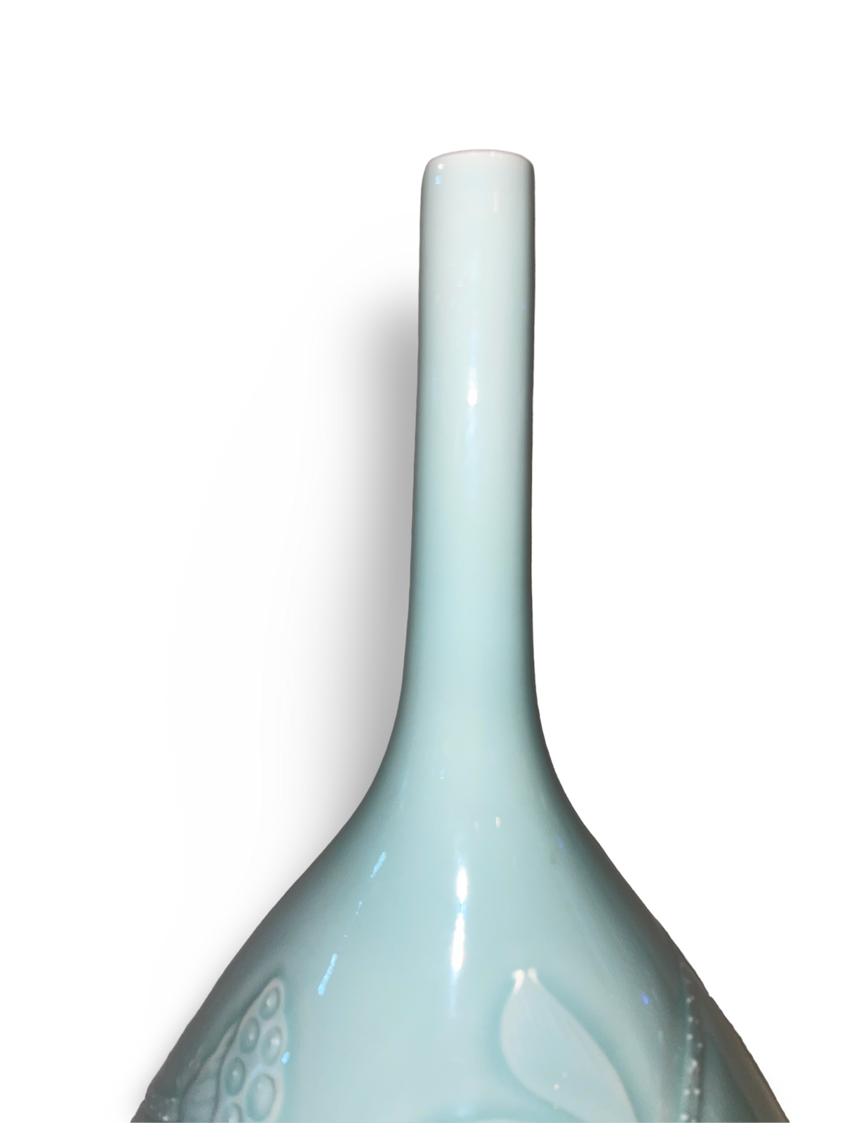 Carved Celadon Tianqiuping Vase with Lotus and Leaf Motif