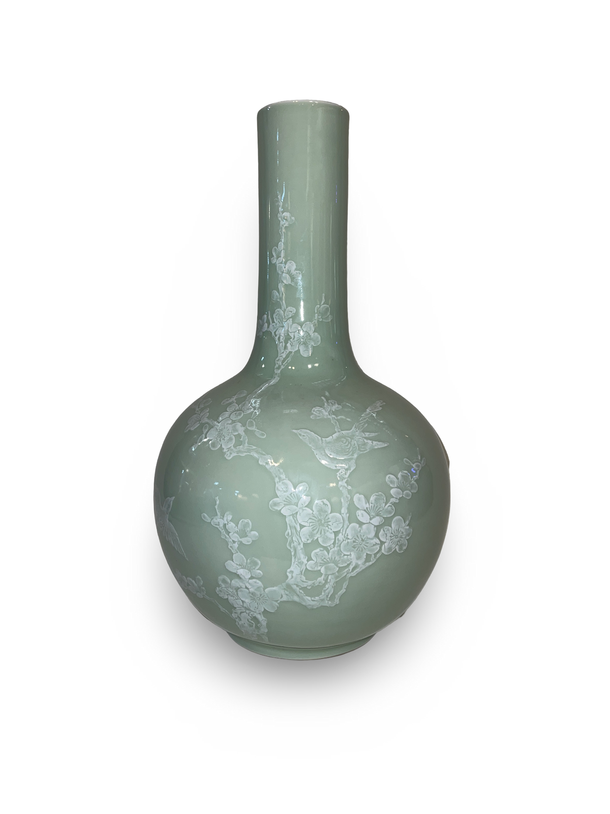 Celadon Tianqiuping Vase with Plum Blossom and Bird Motif