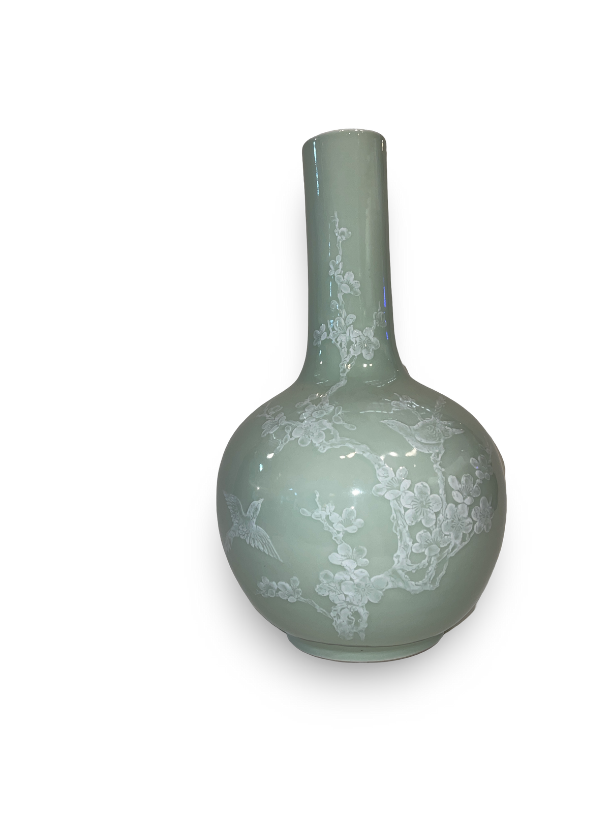 Celadon Tianqiuping Vase with Plum Blossom and Bird Motif