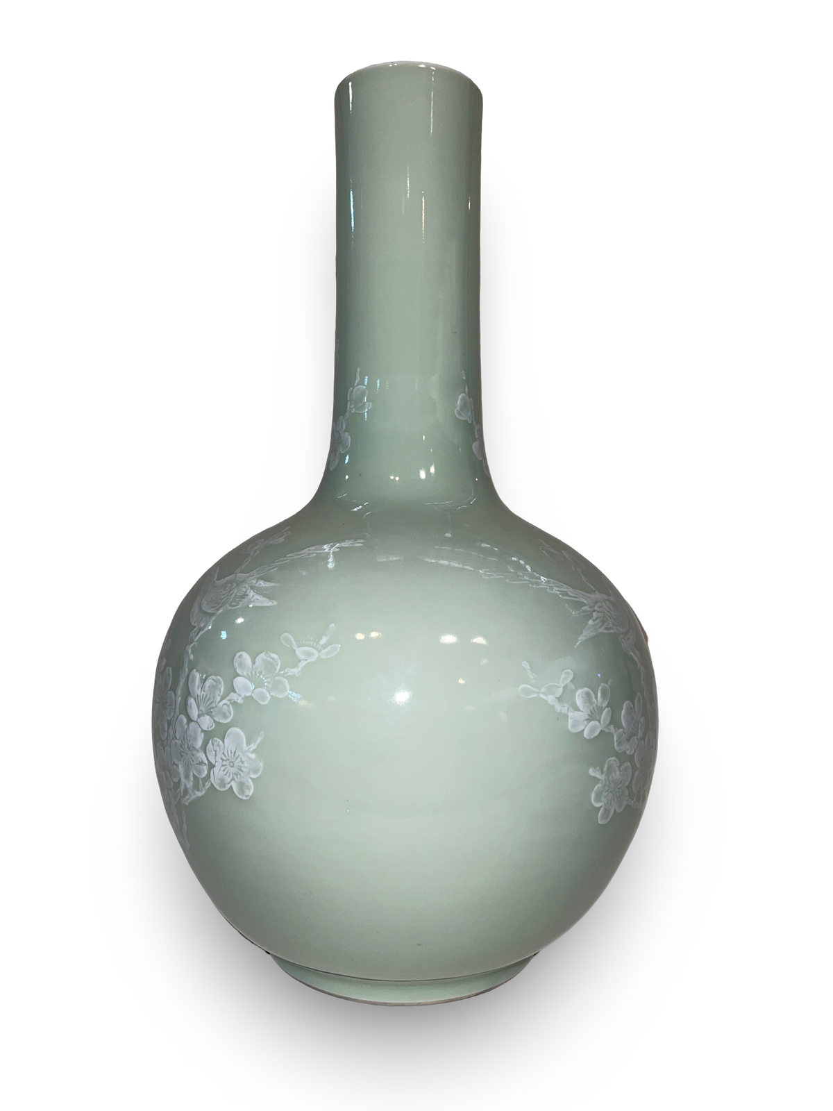 Celadon Tianqiuping Vase with Plum Blossom and Bird Motif