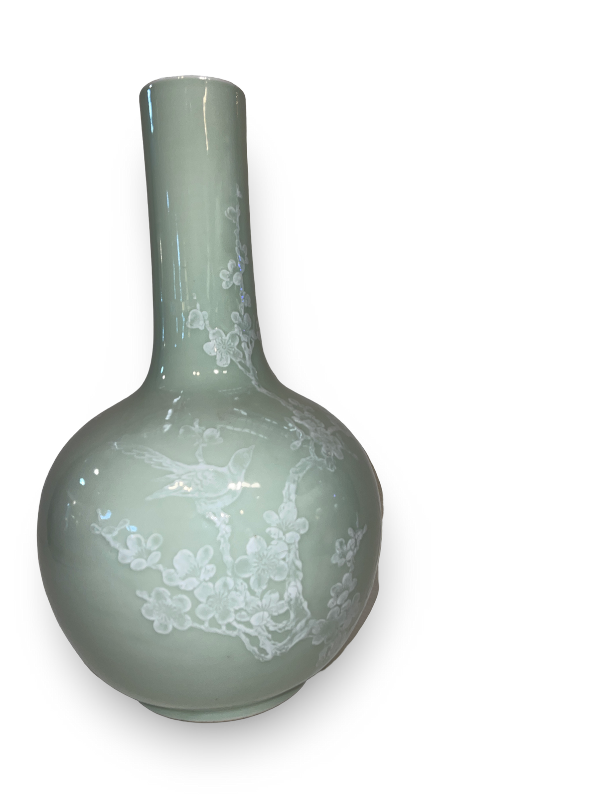 Celadon Tianqiuping Vase with Plum Blossom and Bird Motif