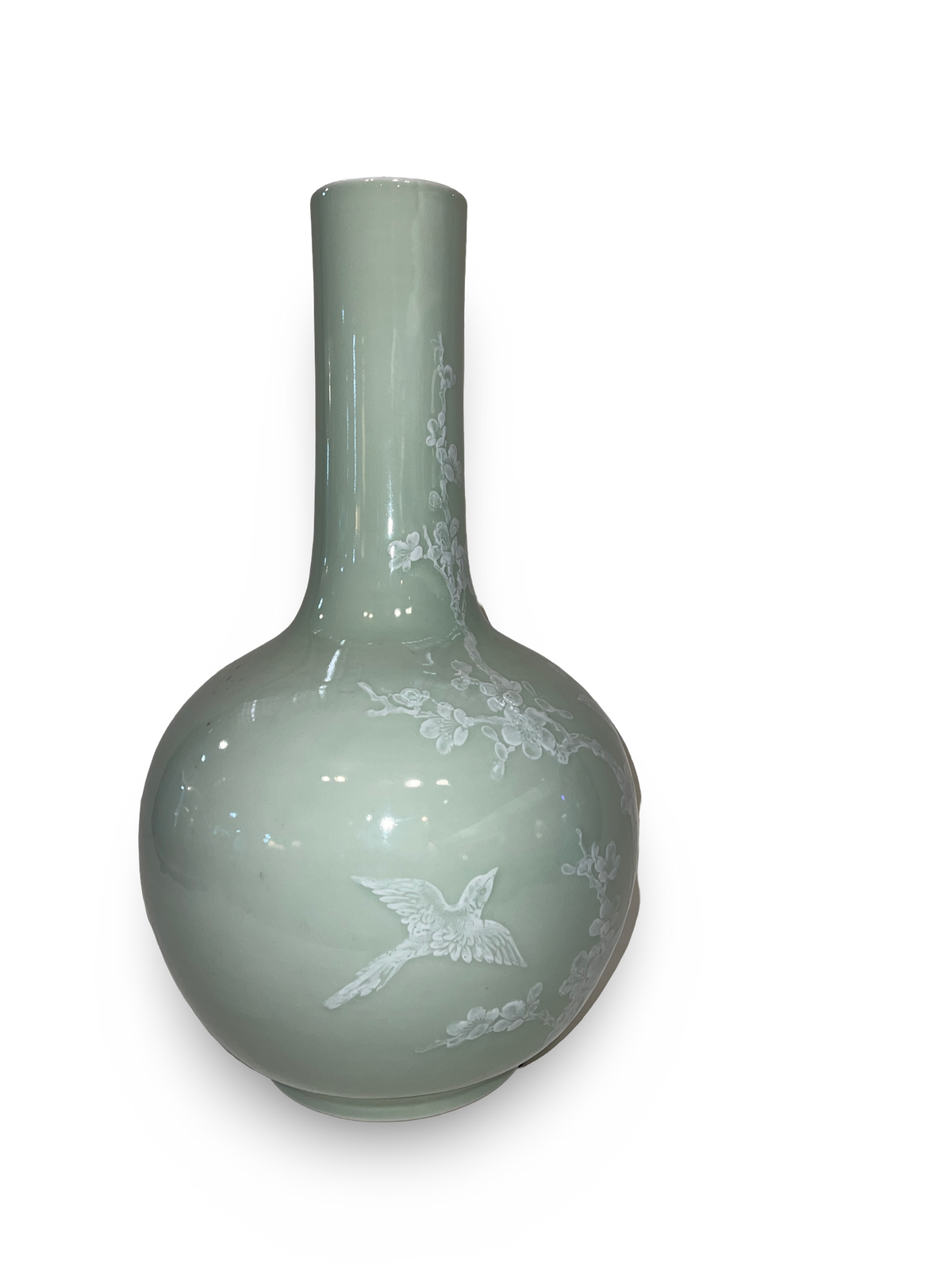 Celadon Tianqiuping Vase with Plum Blossom and Bird Motif