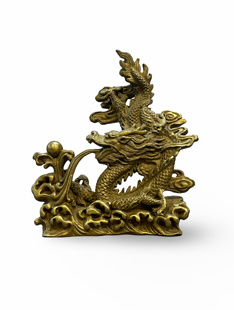 Bronze Sculpture of a Lung Dragon with Flaming Pearl
